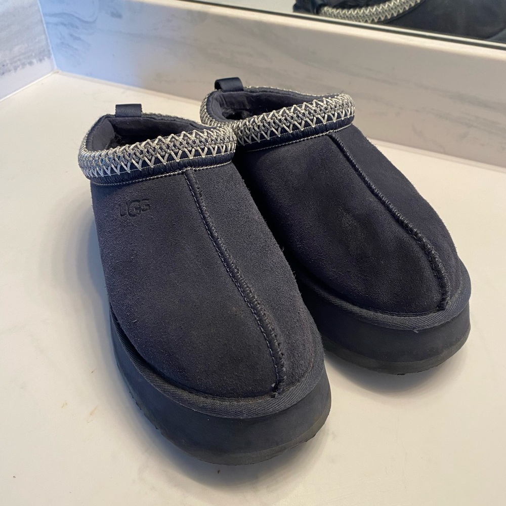 UGG Navy Tazz Suede Slippers “Eve Blue” Size 8